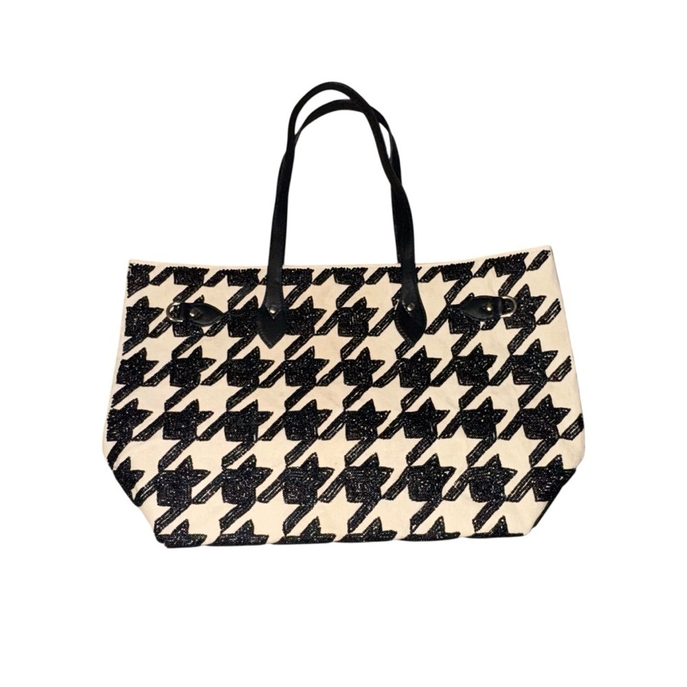 Tiana New York Beaded Black Houndstooth Tote - Picture 2 of 11